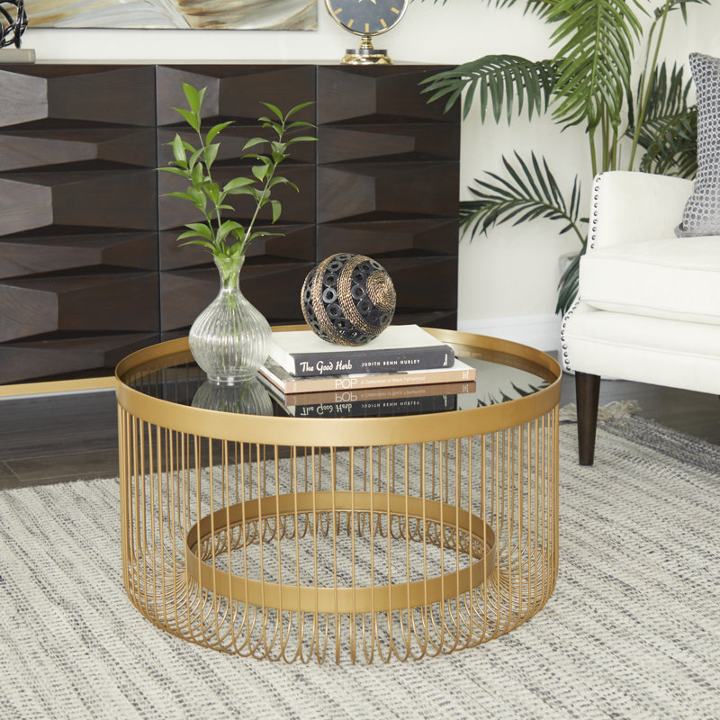 Etta Avenue??? Metal Living Room Coffee Table with Clear Glass Top ...